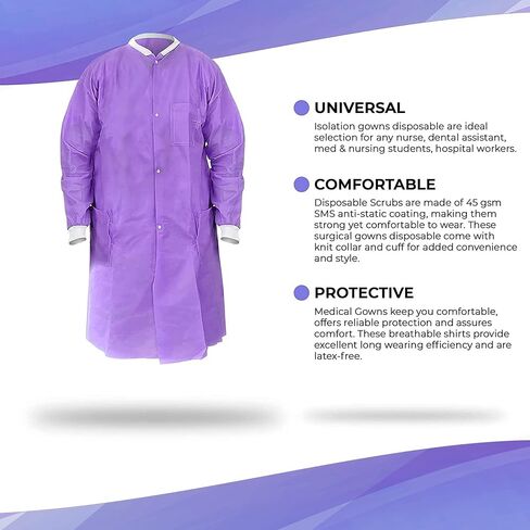 AMZ Disposable Lab Coats for Adults, Large. Pack of 10 Teal Blue SMS Knee Length Lab Coat Disposable. 45 GSM Disposable Coats Medical. Painting Lab Coat with Cuffs, Knit Collar, and 3 Pockets in Saudi Arabia