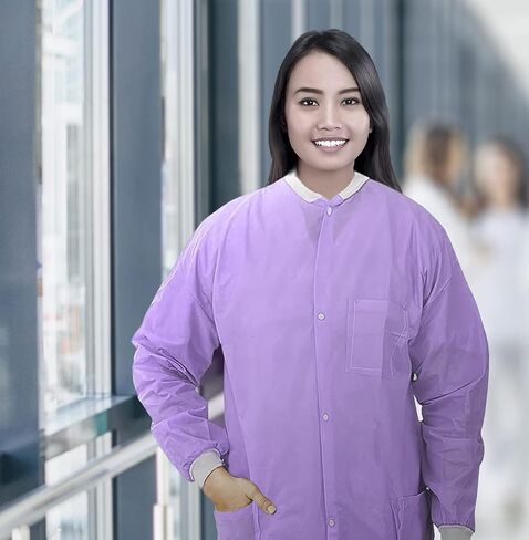 AMZ Disposable Lab Coats for Adults, Large. Pack of 10 Teal Blue SMS Knee Length Lab Coat Disposable. 45 GSM Disposable Coats Medical. Painting Lab Coat with Cuffs, Knit Collar, and 3 Pockets in Saudi Arabia