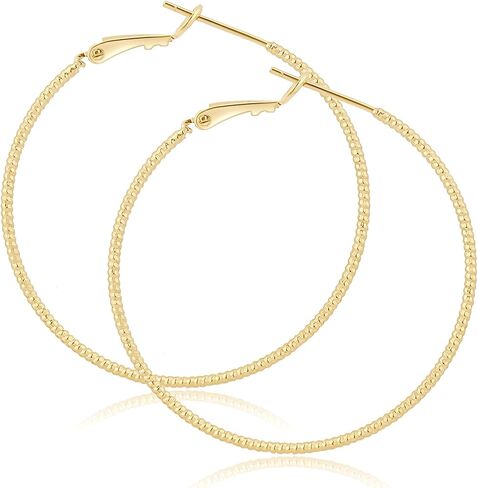 ToHeart 14k Gold Plated Twisted Hoop Earrings for Womens, Lightweight Hypoallergenic Small Gold Hoop Earrings, Silver, No Gemstone in Kuwait