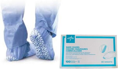 أغطية أحذية Medline NON28752 غير قابلة للانزلاق من سلسلة Spunbond، خالية من اللاتكس، أزرق (عبوة من 200 قطعة) in Kuwait