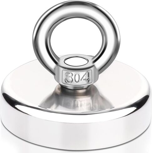 Lift Fishing Magnets, Large Rare Earth Neodymium Salvage Magnets for Removing with Durable Rope, Carabiner, Gloves, Grappling Hook & Carry Case, D1.26''(32 mm) 2 Pcs in Saudi Arabia