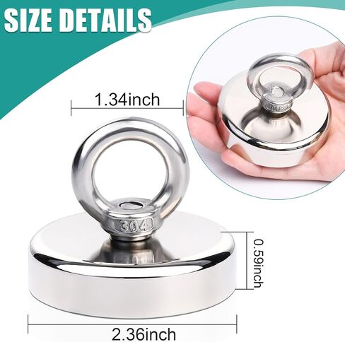 Lift Fishing Magnets, Large Rare Earth Neodymium Salvage Magnets for Removing with Durable Rope, Carabiner, Gloves, Grappling Hook & Carry Case, D1.26''(32 mm) 2 Pcs in Saudi Arabia