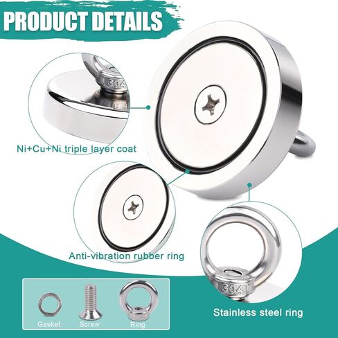Lift Fishing Magnets, Large Rare Earth Neodymium Salvage Magnets for Removing with Durable Rope, Carabiner, Gloves, Grappling Hook & Carry Case, D1.26''(32 mm) 2 Pcs in Saudi Arabia