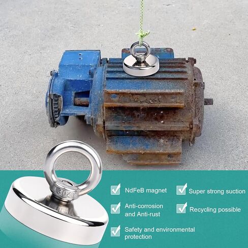 Lift Fishing Magnets, Large Rare Earth Neodymium Salvage Magnets for Removing with Durable Rope, Carabiner, Gloves, Grappling Hook & Carry Case, D1.26''(32 mm) 2 Pcs in Saudi Arabia