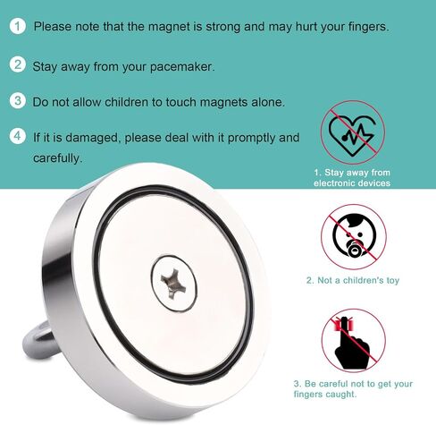 Lift Fishing Magnets, Large Rare Earth Neodymium Salvage Magnets for Removing with Durable Rope, Carabiner, Gloves, Grappling Hook & Carry Case, D1.26''(32 mm) 2 Pcs in Saudi Arabia