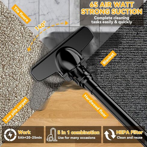 Cordless Vacuum for De-Walt 20V Battery, 5 in 1 Handheld Electric Vacuum Cleaner with 500W Powerful Motor, 46 CFM Portable Hand Vacuum with Filtration HEPA for Floor, Carpet, Car (Not include Battery) in Saudi Arabia