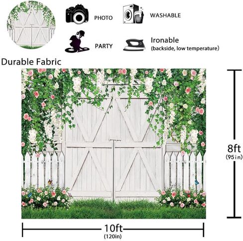 Hilioens 7×5ft Spring White Wooden Door Photography Backdrop Flower Green Leaves Butterfly Wedding Background Bridal Baby Shower Birthday Wedding Newborn Festival Photography Decor in Kuwait