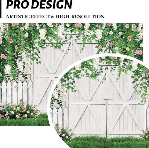 Hilioens 7×5ft Spring White Wooden Door Photography Backdrop Flower Green Leaves Butterfly Wedding Background Bridal Baby Shower Birthday Wedding Newborn Festival Photography Decor in Kuwait