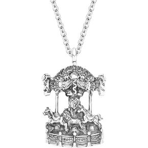 DUOWEI Valentine's Day Merry Go Round Carousel Horse Pendant Necklace Novelty Detailed Zinc Alloy Antique Gold Silver Plated Jewelry for Women Lover Girl Kids Charm Gifts