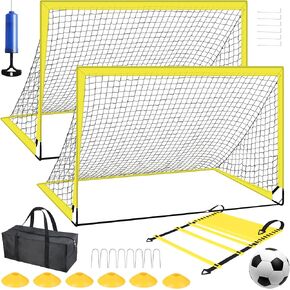 Kid Soccer Goals for Backyard Set - 2 Set 4 x 3 ft Portable Soccer Goal Training Equipment with Soccer Ball, Ladder and Cones, Pop Up Portable Soccer Set for Kids Youth Training Goals and Sports Game