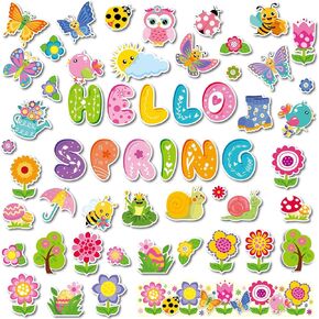 57Pcs Easter Cutouts Set for Bulletin Board Decor with 100Pcs Glue Points Easter Cut-Outs for School Classroom Door Wall Decoration Supplies Favors