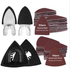 Oscillating Tool Sanding Pad Kit, Complete Sanding Solution-Triangle & Finger Sanding Pad Holder w/60/80/120/180/240 Grit Sandpaper with High-Velour Backing | Compatible with Oscillating Tools