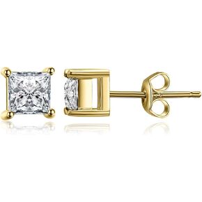 JewelryPalace Princess Cut 0.8ct Cubic Zirconia Solitaire Stud Earrings for Women, Square Shape 925 Sterling Silver 14k Gold Plated Earrings for Her, Simulated Diamond Earrings for Girls