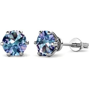 VEMAZA Color Change Alexandrite Earrings 925 Sterling Silver June Birthstone Round Cut Oval Cut Halo Hypoallergenic Drop Dangle Stud Simulated Created Alexandrite Earrings for Women