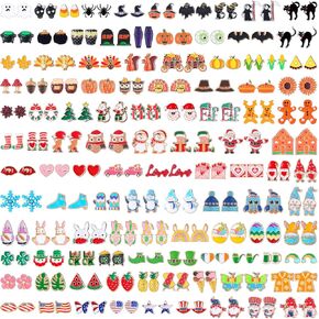 Ferreve 108 Pairs Holiday Earrings Bulk for Girls Valentine Earrings for Women Cute Valentine's Day Heart Gnome Roses St Patrick's Day Shamrock Studs Easter Eggs Earrings Valentine's Day Gifts