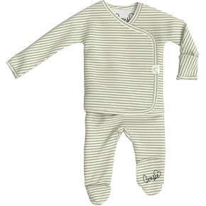 Bonsie Skin to Skin Babywear Footie Bodysuit - Baby Footed One Piece with Green Striped Pattern - Mint Twist