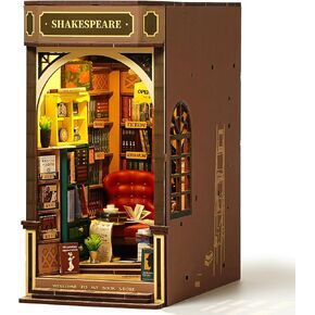 ROBOTIME Book Nook Kit for Adults Vintage Decorative Bookend DIY Miniature House Bookshelf Insert Decor with LED Retro Wooden Puzzle Craft Hobby Diorama Gift