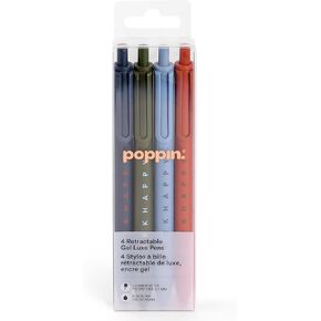 Poppin Retractable Gel Pens - Fine Point Pens for Journaling, 0.7mm Tip, Smooth Writing Gel Ink Pens with Metal Clip, Stylish Retractable Pens, 4 Pack of Pens (Assorted Blues, Blue Ink)