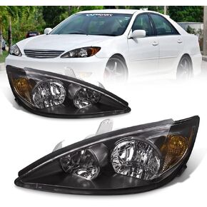 AS Headlight Assembly Compatible with 2002 2003 2004 Toyota Camry Black Housing with Amber Reflector Passenger and Driver Side (DOES NOT FIT Solara Models)