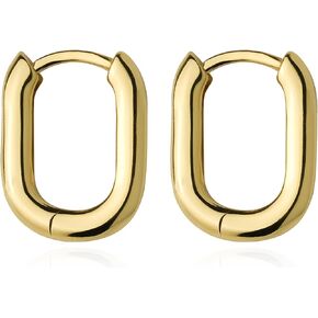 S925 Silver Hoop Earrings for Women Oval Rectangle 18K Gold Plated Lightweight Gold Earrings Simple Dainty Hoop Earrings