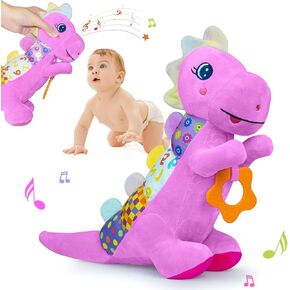 Baby Dino Plush Soft Stuffed Animal Toy for 0-3-6-12+ Months,Infant Musical Toy with Rattle,Squeaker,Sensory Crinkle,Teether & Textures,Tummy Time Toys Christmas Baby Gift for Newborn Girl Boy (Blue) in Saudi Arabia