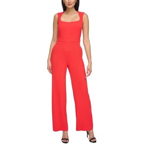 Vince Camuto Square Neck Open Back Jumpsuit in Stretch Crepe Mango 8, Mango, 8