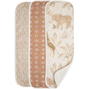 Crane Baby 100% Organic Cotton 3-pc. Burp Cloth Set - GOTS Certified Cotton, Absorbent & Lightweight with Bunny & Stripe Designs, Machine Washable, Ideal