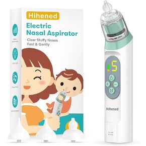 Electric Nasal Aspirator for Baby, Nose Aspirator for Toddlers, Waterproof Baby Nose Sucker, Nose Cleaner with 3 Silicone Tips, Adjustable Suction Level, Music and Light Soothing Function,Green