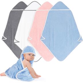 Hooded Towel for Newborns, 4 Pack Soft Coral Fleece Baby Bath Towels, Ultra Absorbent Baby Towels for Infants, Toddlers, Newborn Essential- 30 x 30 inch - Multicolor