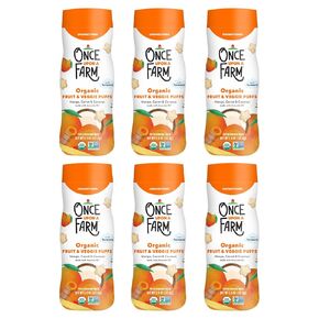 Once Upon a Farm Organic Baby Fruit & Veggie Puffs, Mango, Carrot & Coconut | 6 count