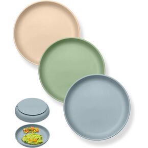 Classic Toddler Plate with Suction 3 PCS, Baby Suction Plates Set BPA Free Food Grade Silicone Plates for Baby Toddler Kids, Spill Proof Dinner Dishes Dishwasher Safe