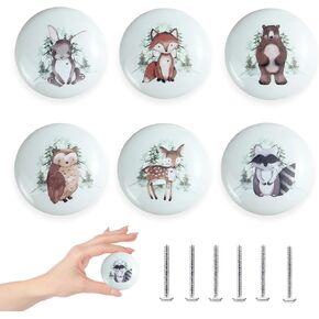 6PCS 1.5" Nursery Safari Animals Ceramics Drawer Handle Pulls Cute Decor Dresser Knobs Children's Cabinet Knob