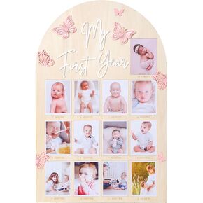 My First Year Wood Photo Board - Butterfly 1st Birthday Party Decorations,One Year Photo Milestone Board,Baby Girl 1-12 Months Photo Wooden Board,Butterfly Milestone Board Baby Shower in Kuwait
