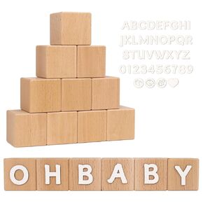 Custom Wooden Name Blocks, 10 Pcs Wooden Baby Blocks and 112 Letter Blocks for Nursery Decor Nursery Name Wooden Cubes OH Baby Sign Baby Showers Newborn Custom Present Baby Learning Toys