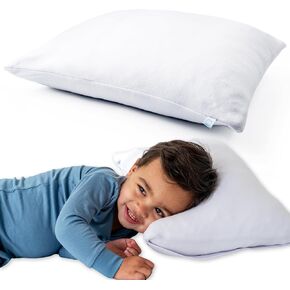 DREAMLAND BABY Toddler Pillow, 13 x 18. Machine Washable, 100% Cotton Kids Pillow + Ultra Soft Viscose Pillowcase. Perfect Addition to Toddler Bedding Set, Ideal for Travel