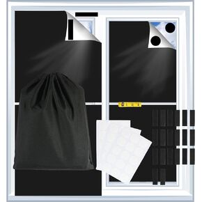 Portable Blackout Curtain Self Adhesive Travel Temporary Blind Curtain Cut at Will No Drill Easy Installation Shade Curtain for Baby Nursery Dorm 1 Pcs 57"x118" Black & Silver