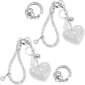 Crystal Keychain Set, Rhinestone Heart-shaped Key chain with Tassel, Bling Car keychain for Women,Keychain