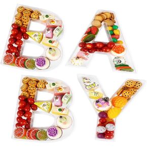 4 Pcs Acrylic Charcuterie Letters Fillable Tray Display for Baby Cake Cookies Fruit Birthday Party Reusable Letter Boxes Plates