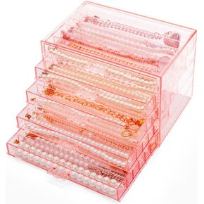Necklace Box Necklace Holder Organizer, Acrylic Necklace Organizer Box Clear Necklace Display Jewelry Tray with Transparent Lid Jewelry Display Box for Necklace (Clear White, 3 Drawer 18 Girds)