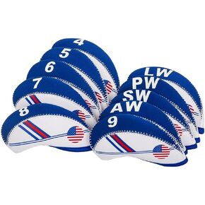 Golf Iron Head Cover for Golf Iron Club Neoprene USA Flag Pattern Wedge Protective Headcover Dark Blue/Light Blue