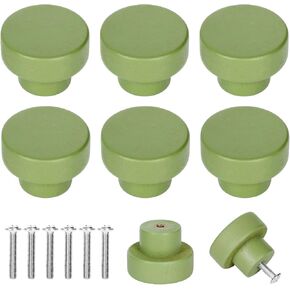 6Pcs Sage Green Wood Knobs with Screws Green Decorative Dresser Knobs Natural Wooden Furniture Knobs for Nursery Drawer Handles Room Cabinet Pulls Decor