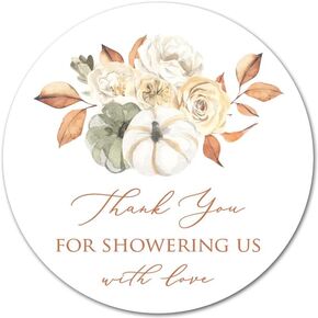 2" Round Autumn Rustic Floral Pumpkin Thank You Favor Sticker - Set of 40
