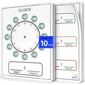 Scribbledo Telling Time Teaching Clock for Kids 9"x12" Learning Clock Dry Erase Sheets Homeschooling Supplies Learn to Tell Time Analog Clock Classroom Pack of 10 Sheets