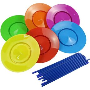 6PCS Spinning Plates with 12PCS Sticks, Boy Girl Hobby Circus Performance Spinning Plates, Juggling Skill Spinning Plate Set(Colorful)