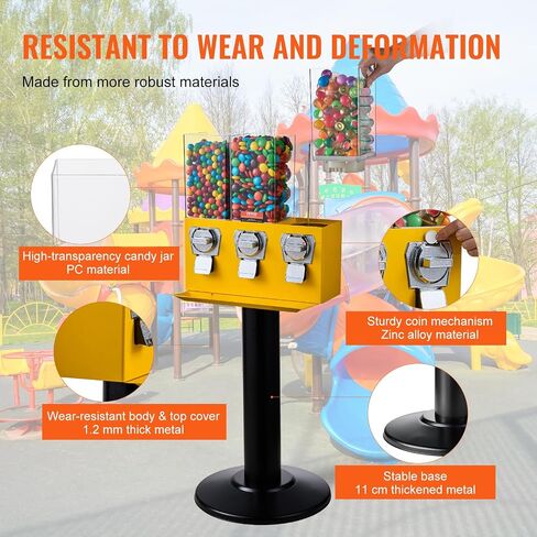 VEVOR Candy Vending Machine, Triple Compartment Candy Dispenser, Commercial Gumball and Candy Machine for Business with Iron Stand, Coin Operated Gumball Bank for Toy Capsules Bouncy Balls Candy in Saudi Arabia