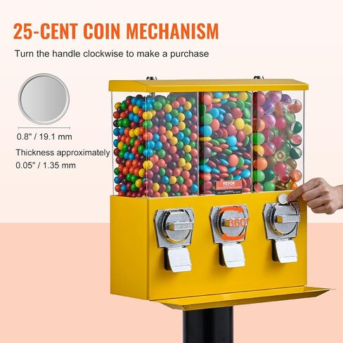 VEVOR Candy Vending Machine, Triple Compartment Candy Dispenser, Commercial Gumball and Candy Machine for Business with Iron Stand, Coin Operated Gumball Bank for Toy Capsules Bouncy Balls Candy in Saudi Arabia
