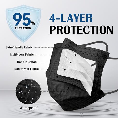 Disposable Face Mask For Adults - 100 Pack Individually Wrapped,4 Ply Protection Face Masks,Colorful Face Masks Disposable in Kuwait