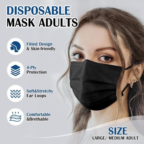 Disposable Face Mask For Adults - 100 Pack Individually Wrapped,4 Ply Protection Face Masks,Colorful Face Masks Disposable in Kuwait