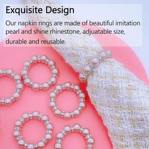 6 PCS Pearl Napkin Rings Stretched Beaded Table Napkin Holder for Christmas Birthday Wedding Anniversary Dinning Party Decor (Gold) in Kuwait