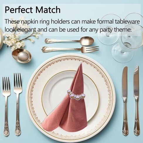 6 PCS Pearl Napkin Rings Stretched Beaded Table Napkin Holder for Christmas Birthday Wedding Anniversary Dinning Party Decor (Gold) in Kuwait